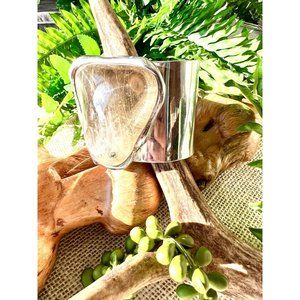 Vintage ESTATE Chunky Modernist Sterling Silver & Large Smoky Quartz Cuff / Smal